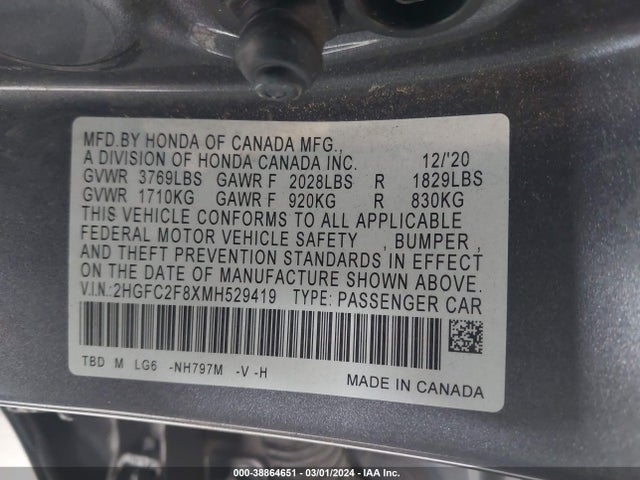 Honda Civic Sport 2021 2HGFC2F8XMH529419 Image 9