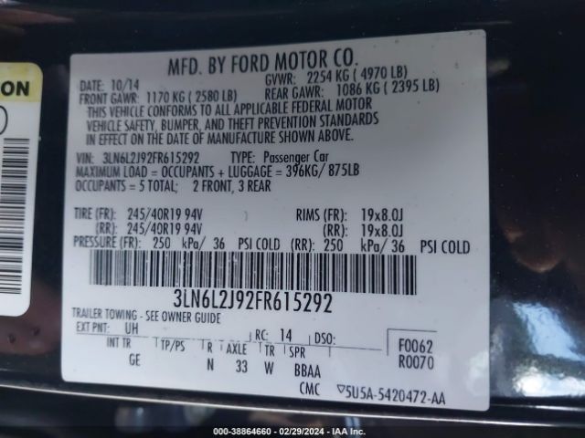 3LN6L2J92FR615292 Lincoln MKZ