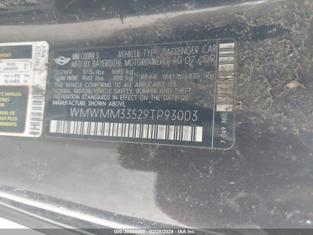 2009 MINI COOPER S CLUBMAN WMWMM33529TP93003 Photo 8