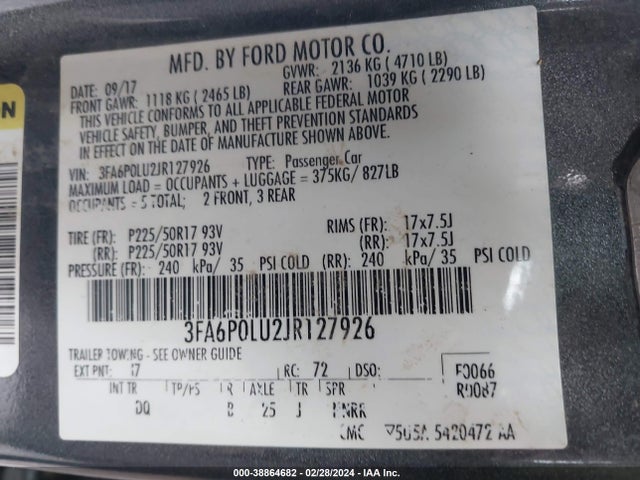 Ford Fusion Hybrid Se 2018 3FA6P0LU2JR127926 Image 9
