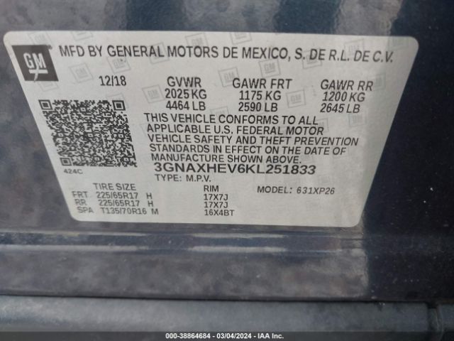 3GNAXHEV6KL251833 Chevrolet EQUINOX LS