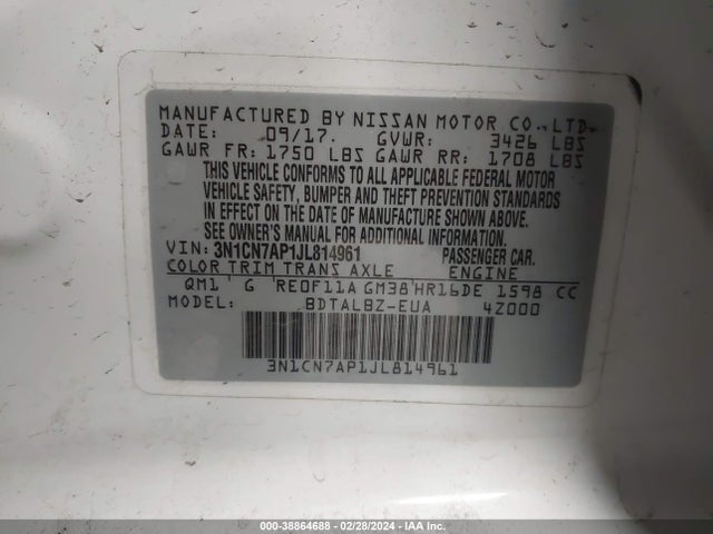 Nissan Versa 1.6 Sv 2018 3N1CN7AP1JL814961 Image 9