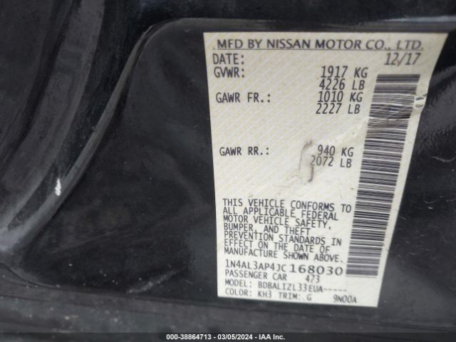 1N4AL3AP4JC168030 Nissan Altima 2.5 Sv