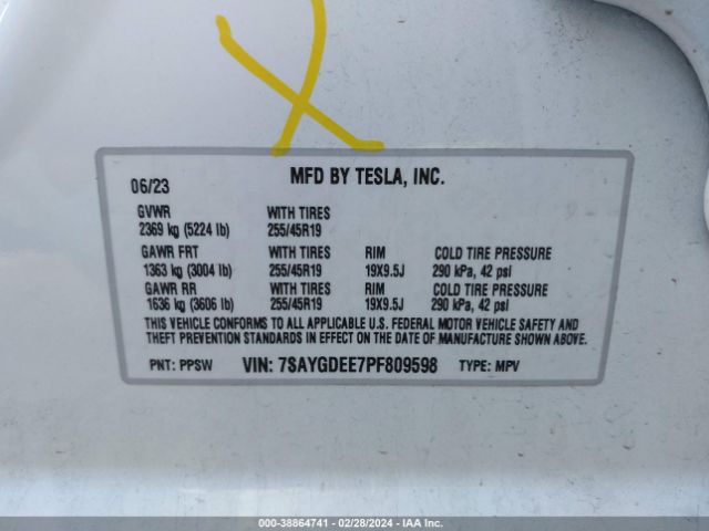 7SAYGDEE7PF809598 Tesla Model Y Awd/long Range Dual Motor All-wheel Drive
