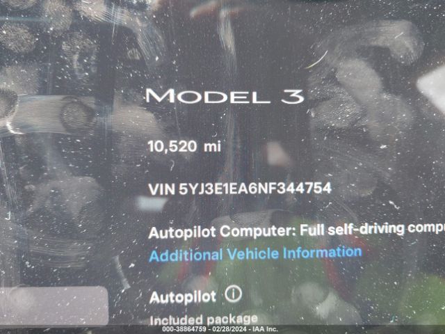 5YJ3E1EA6NF344754 Tesla Model 3 Rear-wheel Drive
