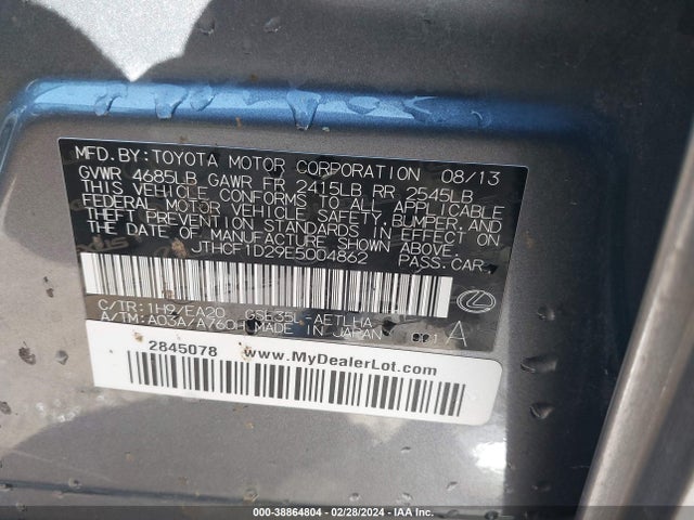 Lexus IS 250 2014 JTHCF1D29E5004862 Image 9