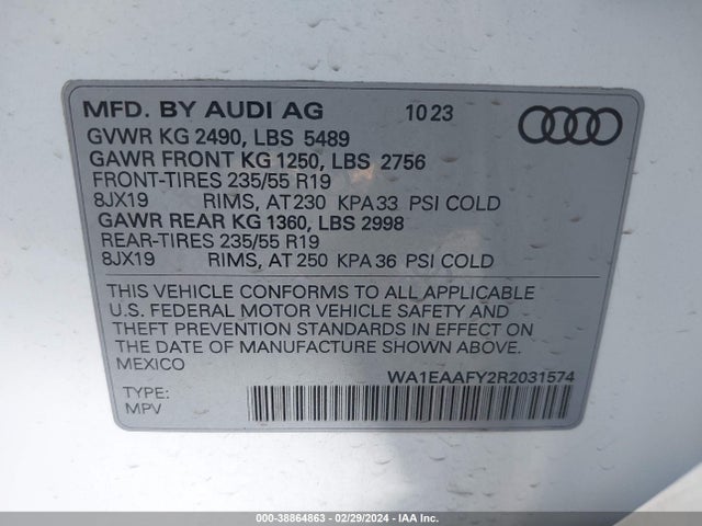 WA1EAAFY2R2031574 Audi Q5 Premium Plus 45 Tfsi S Line Quattro