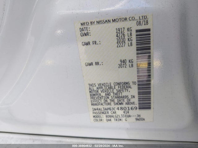Nissan Altima 2.5 S 2018 1N4AL3AP6JC480169 Image 9