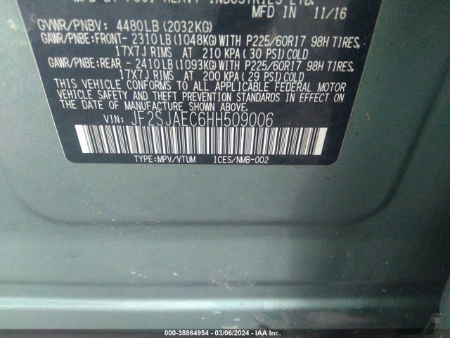 Subaru Forester 2.5i Premium 2017 JF2SJAEC6HH509006 Image 9