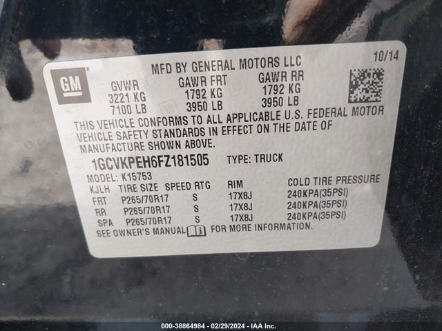 Chevrolet Silverado 1500 Wt 2015 1GCVKPEH6FZ181505 Image 9