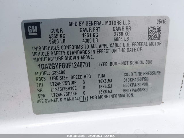 Chevrolet Express 3500 Lt 2015 1GAZGYFG9F1240701 Image 9