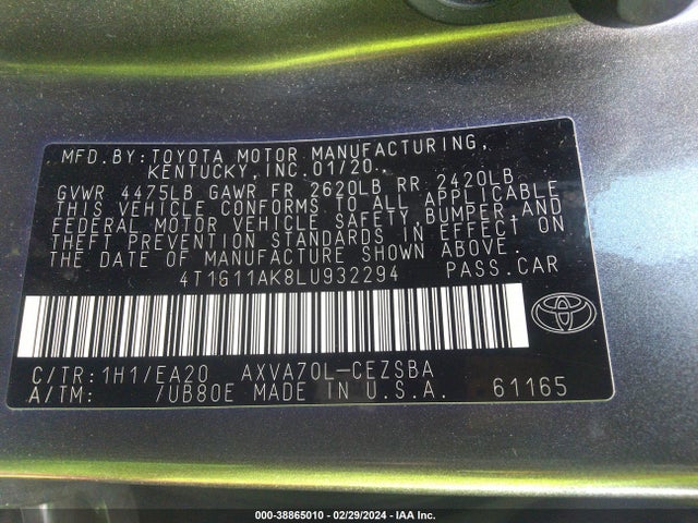 Toyota CAMRY SE 2020 4T1G11AK8LU932294 Image 9