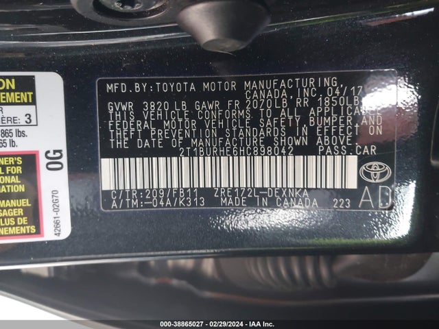 Toyota COROLLA LE 2017 2T1BURHE6HC898042 Image 9