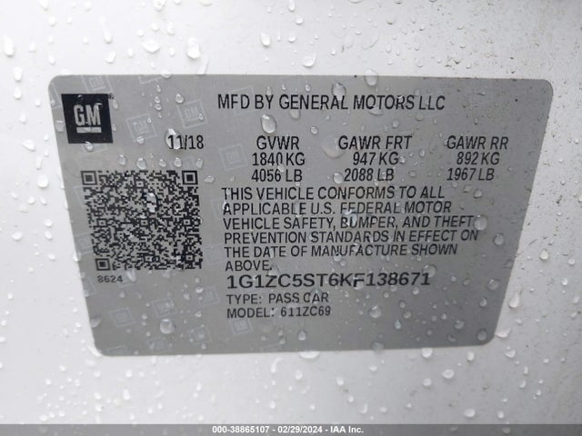 Chevrolet Malibu 1fl 2019 1G1ZC5ST6KF138671 Image 9