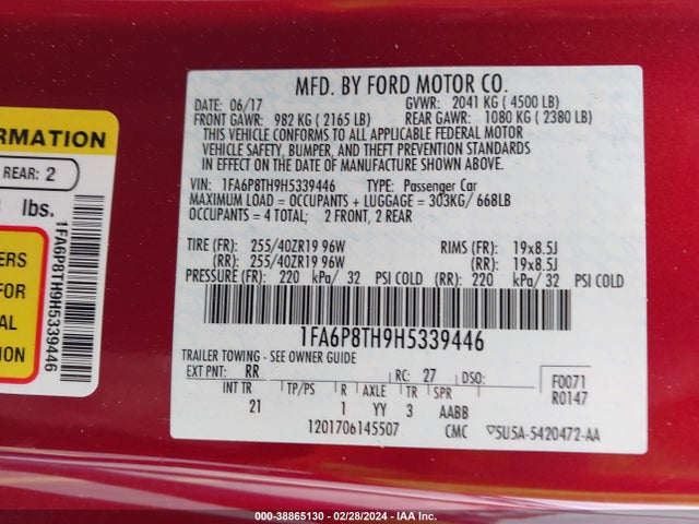 Ford Mustang Ecoboost 2017 1FA6P8TH9H5339446 Image 9