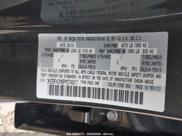 3MZBPACM6PM374917 Mazda Mazda3 2.5 S Preferred