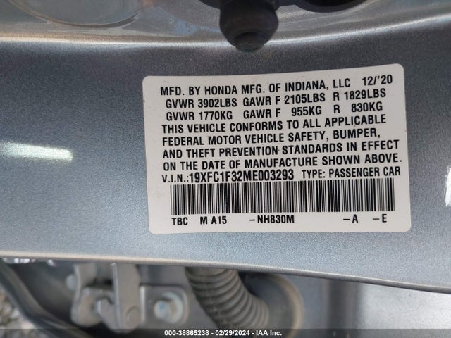 Honda CIVIC EX 2021 19XFC1F32ME003293 Image 9