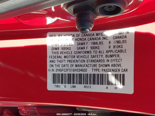 2HGFC2F51GH534602 Honda Civic Lx