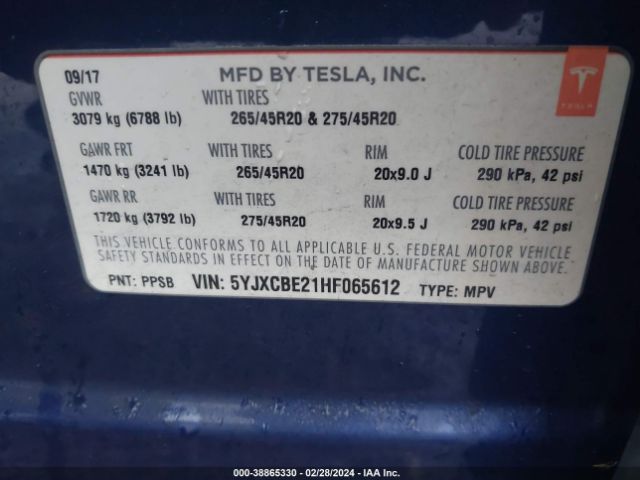 5YJXCBE21HF065612 Tesla Model X 100d/75d/90d