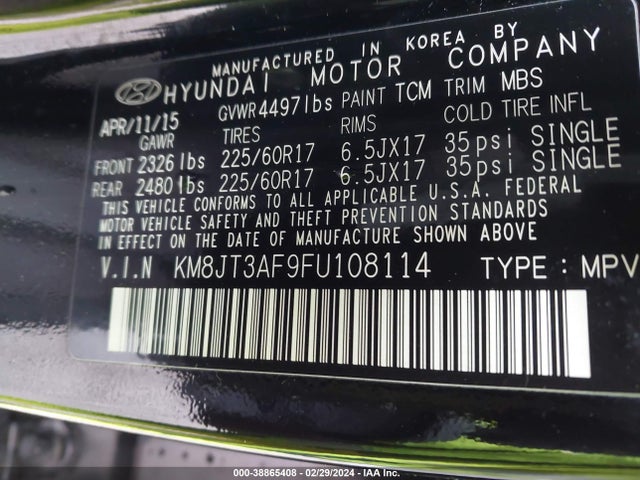 Hyundai TUCSON GLS 2015 KM8JT3AF9FU108114 Image 9