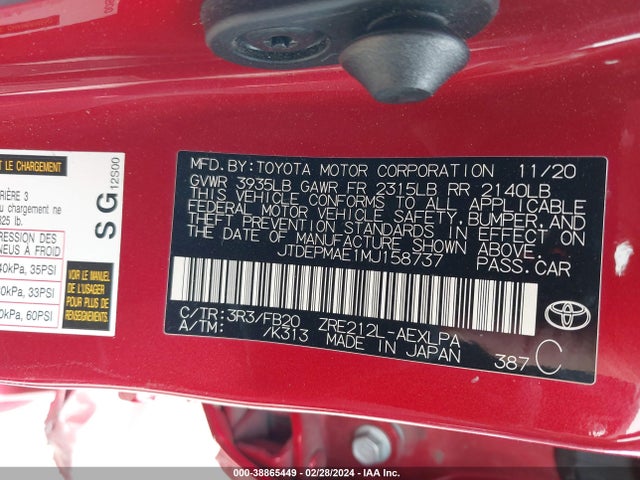 Toyota COROLLA LE 2021 JTDEPMAE1MJ158737 Image 9
