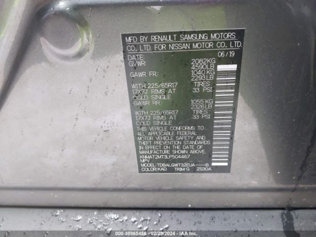 KNMAT2MT3LP504467 Nissan Rogue Sv Fwd
