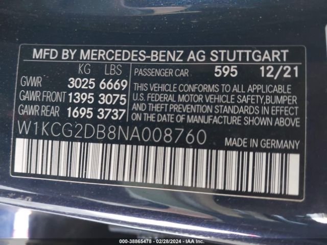 W1KCG2DB8NA008760 Mercedes-Benz EQS 450+
