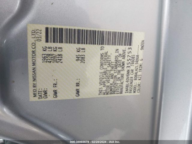1N4BL4DV6NN355753 Nissan Altima Sv Fwd