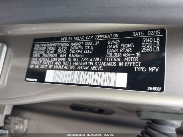 YV440MDM5F2740093 Volvo Xc60 T5 Platinum