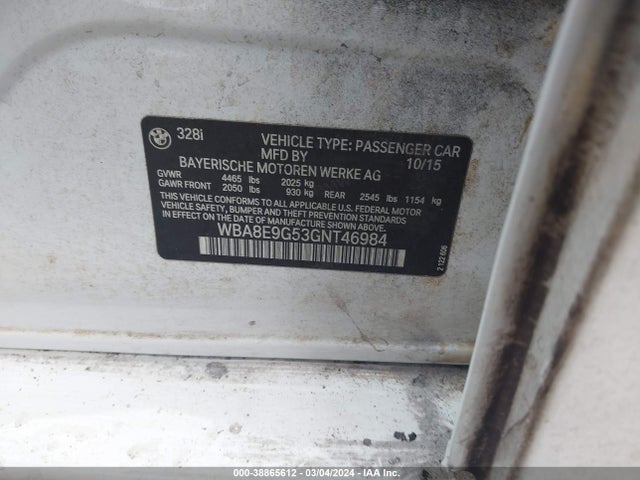 BMW 328I 2016 WBA8E9G53GNT46984 Image 9
