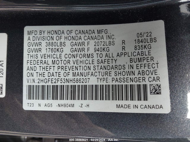 Honda Civic Sport 2022 2HGFE2F53NH586207 Image 9