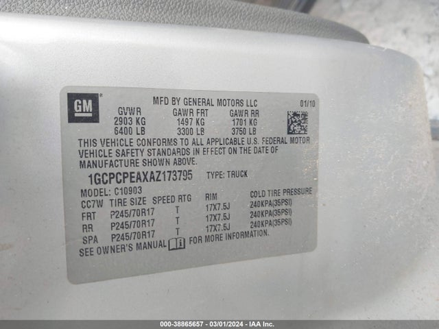 Aukcja sprzedaży 2010 Chevrolet Silverado 1500 Work Truck, vin: 1GCPCPEAXAZ173795, numer aukcji: 38865657