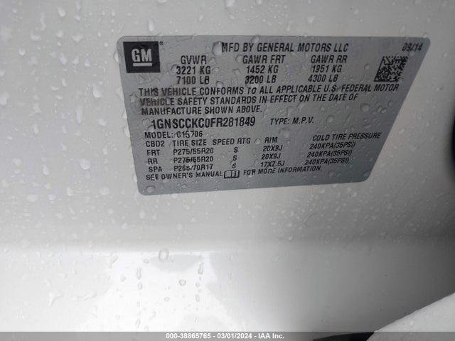 Chevrolet Tahoe Ltz 2015 1GNSCCKC0FR281849 Image 9