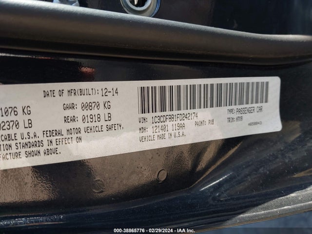 Dodge DART SXT 2015 1C3CDFBB1FD242174 Image 9