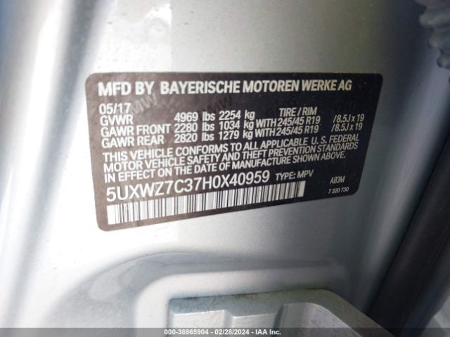 5UXWZ7C37H0X40959 BMW X3 Sdrive28i