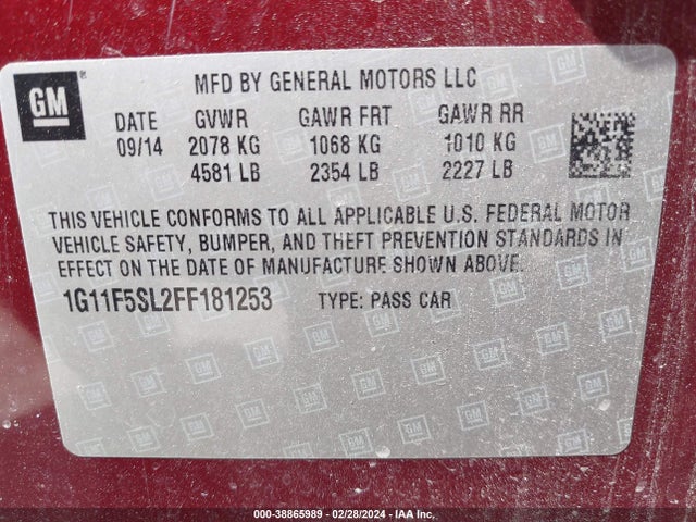 Chevrolet Malibu 1lz 2015 1G11F5SL2FF181253 Image 9