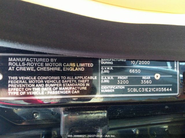 2001 BENTLEY ARNAGE SCBLC31E21CX05644 Photo 8