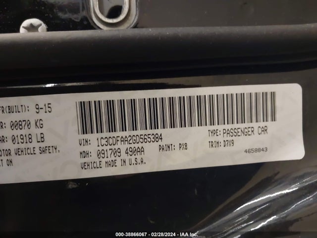 Dodge DART SE 2016 1C3CDFAA2GD565384 Image 9