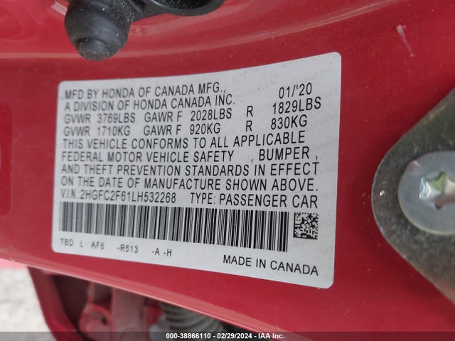 Honda Civic Lx 2020 2HGFC2F61LH532268 Image 9
