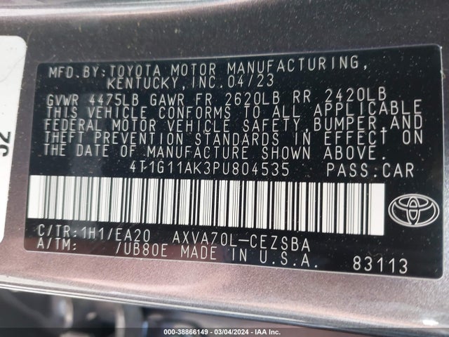 Toyota CAMRY SE 2023 4T1G11AK3PU804535 Image 9