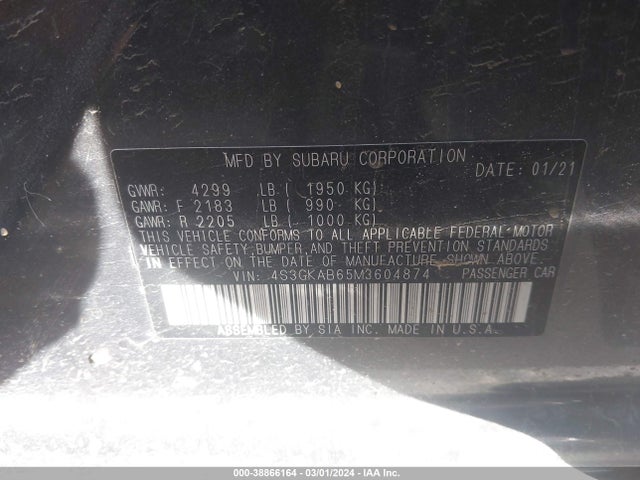 Subaru IMPREZA SEDAN 2021 4S3GKAB65M3604874 Image 9