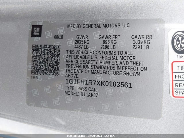 Chevrolet CAMARO 2SS 2019 1G1FH1R7XK0103561 Image 9