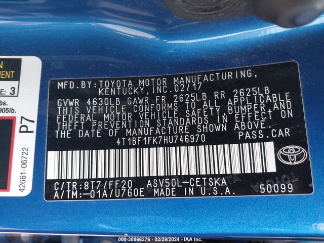 Toyota CAMRY SE 2017 4T1BF1FK7HU746970 Image 9