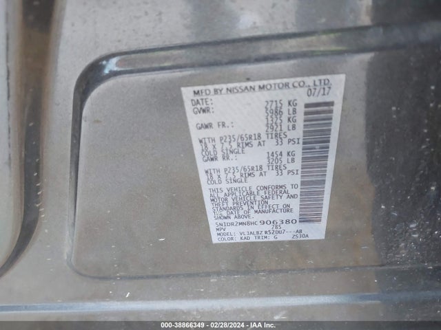 Nissan Pathfinder S 2017 5N1DR2MN8HC906380 Image 9