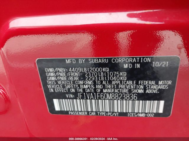 JF1VA1F60M8823836 Subaru Wrx Premium