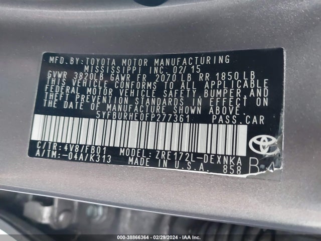 Toyota Corolla Le Plus 2015 5YFBURHE0FP277361 Image 9