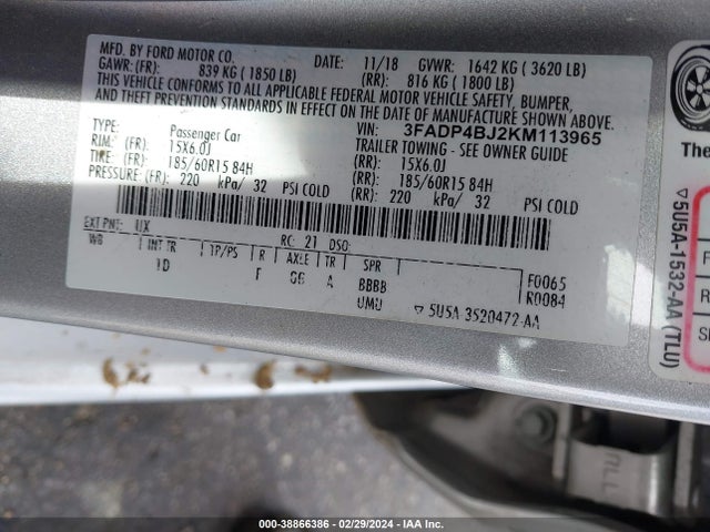 Ford FIESTA SE 2019 3FADP4BJ2KM113965 Image 9