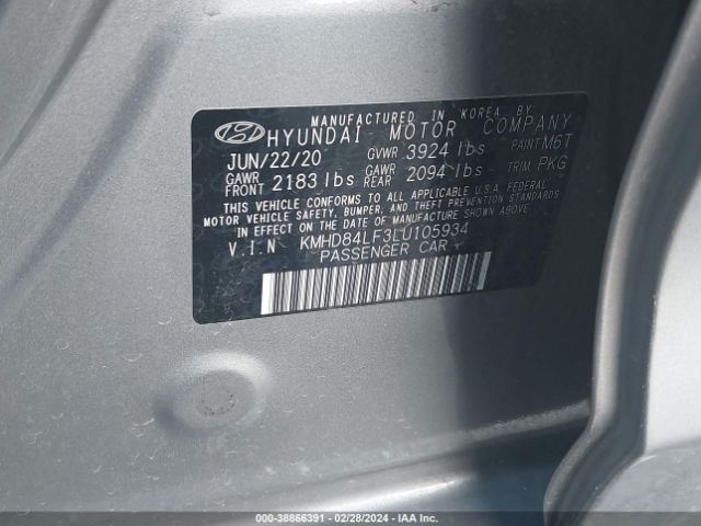 KMHD84LF3LU105934 Hyundai ELANTRA SEL