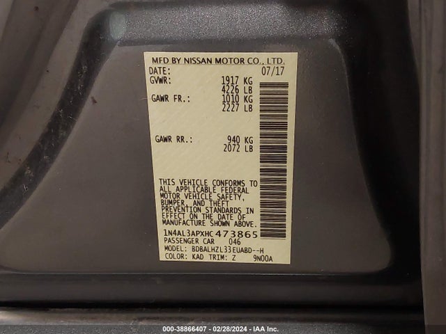 Nissan Altima 2.5 Sr 2017 1N4AL3APXHC473865 Image 9