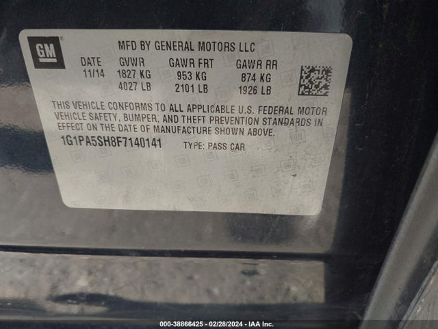 Chevrolet Cruze Ls Auto 2015 1G1PA5SH8F7140141 Image 9